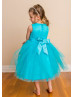 Beaded Turquoise Lace Tulle Tea Length Flower Girl Dress